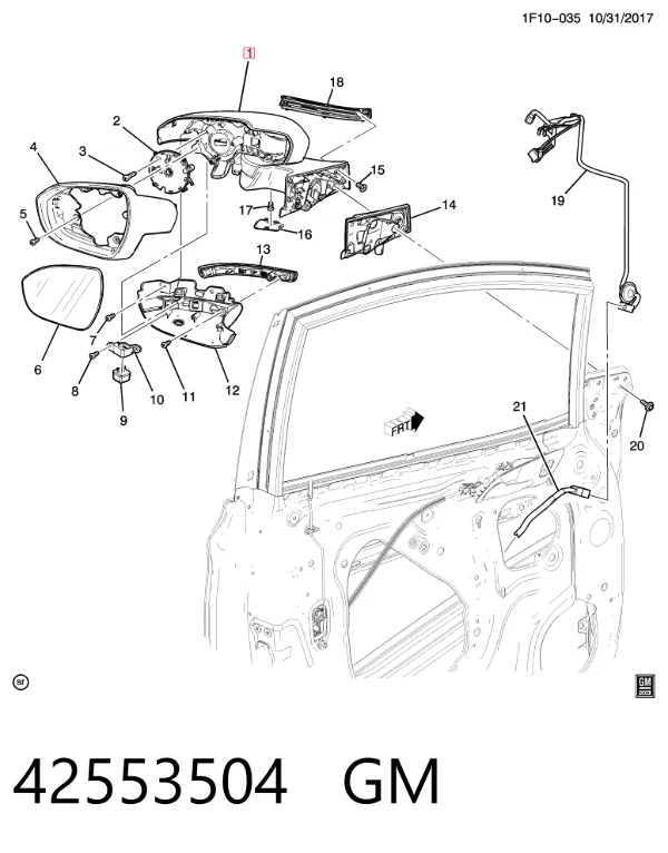 Ліве бокове дзеркало 42553504 General Motors