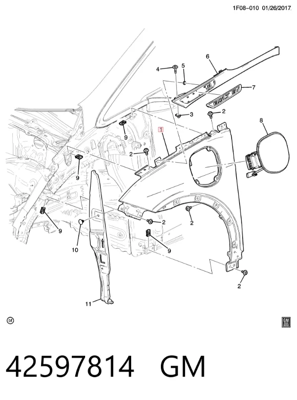 Крило переднє ліве 42597814 General Motors