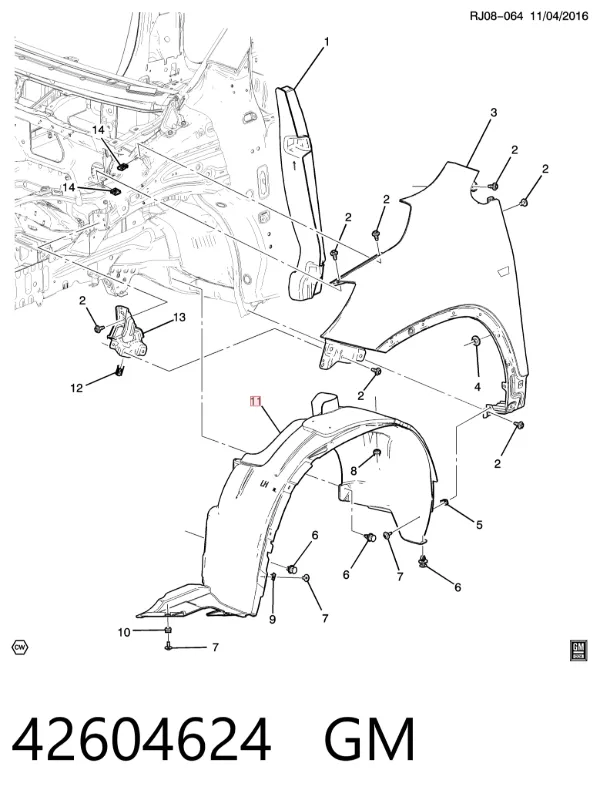 Підкрилок передній правий 42714873 Opel