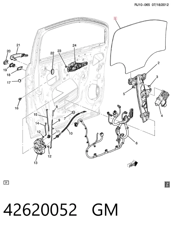 Скло передніх дверей, лівою 42620052 General Motors