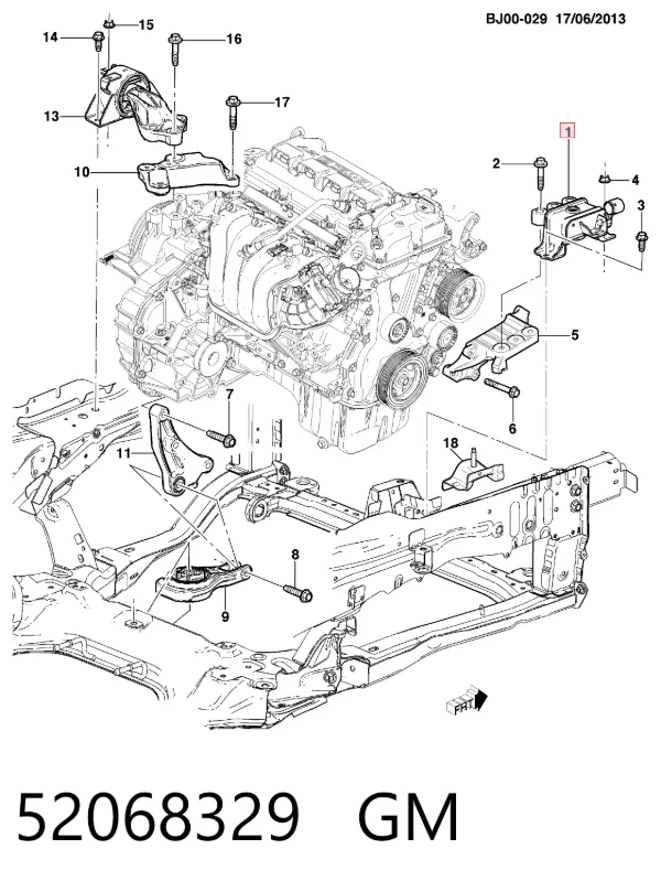 Подушка (опора) двигуна, права верхня 52068329 General Motors