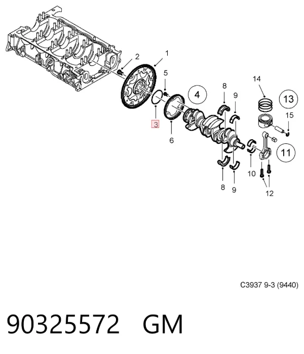 Сальник колінвала задній 90325572 General Motors