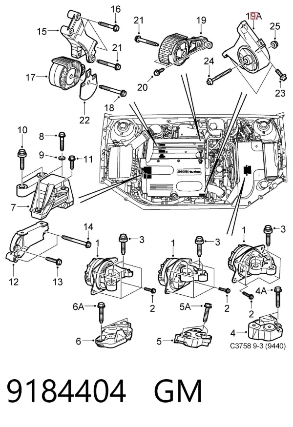 Подушка двигуна передня 9184404 General Motors