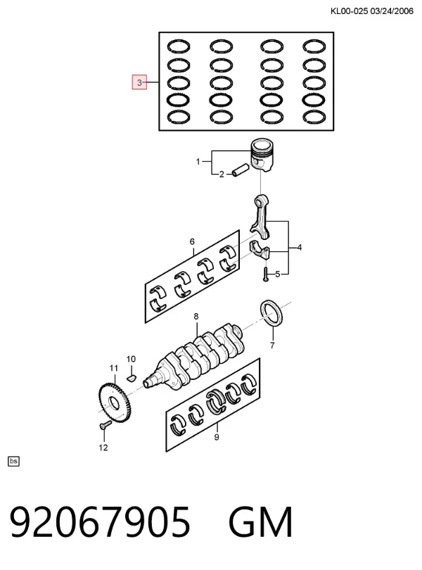 Кільця поршневі комплект на мотор, 2-й ремонт (+0,50) 92067905 General Motors