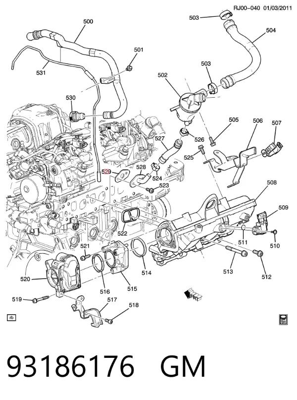 Прокладка клапана вентиляції картера 93186176 General Motors