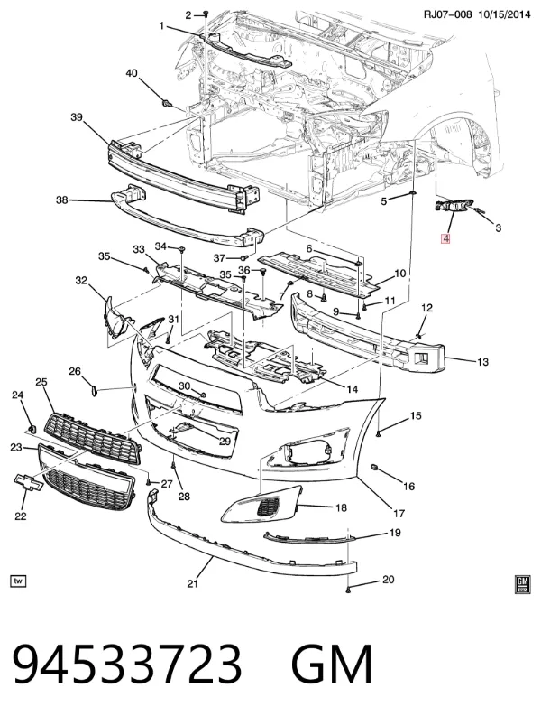 Кронштейн бампера переднього, правий 94533723 General Motors