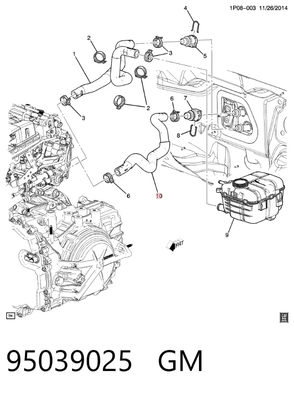 Шланг радіатора опалювача/пічки, обратка 95039025 General Motors