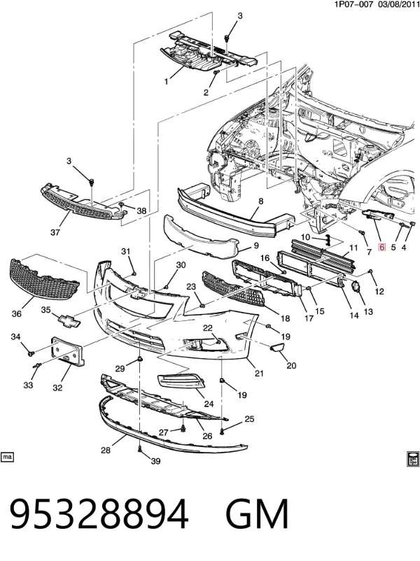 Направляюча переднього бампера, права 95328894 General Motors