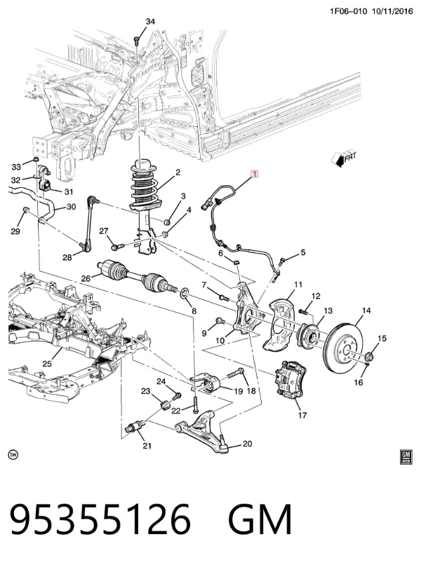 Датчик АБС передній 95355126 General Motors