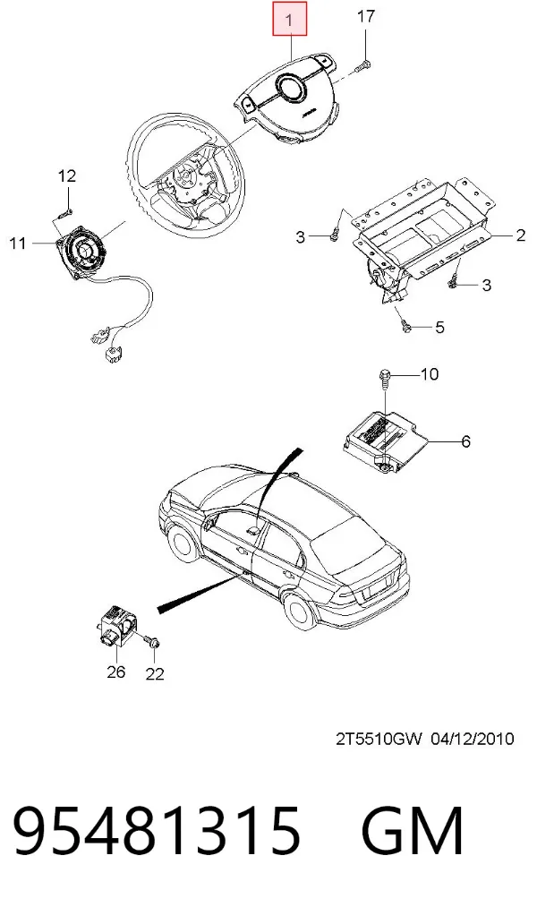 Подушка безпеки, водійська, AIRBAG 95481315 General Motors