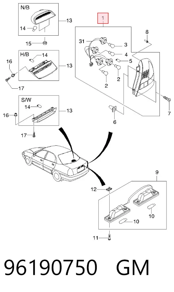 Задня права фара 96190750 General Motors