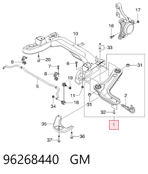 Важіль передньої підвіски нижній, правий 96268440 General Motors