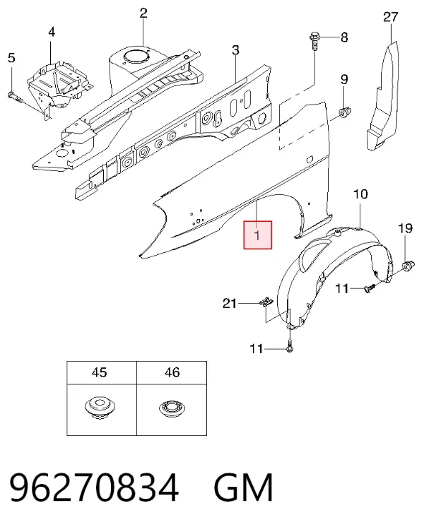 Крило переднє ліве 96270834 General Motors