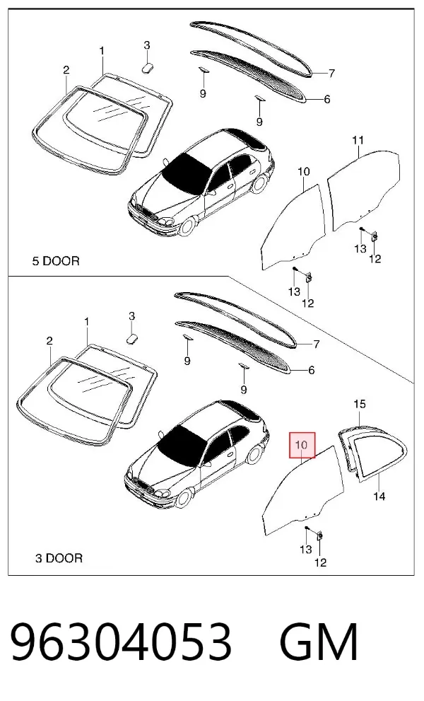 Скло передніх дверей, лівою 96304053 General Motors