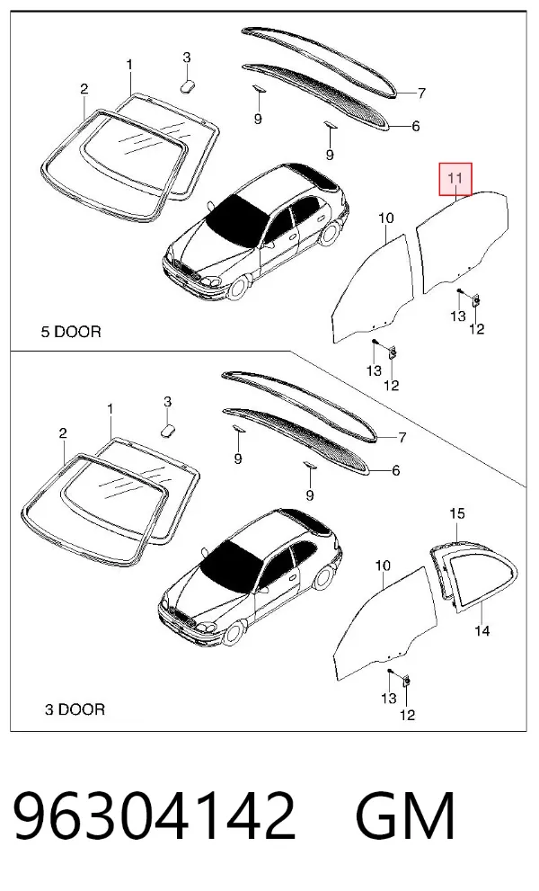 Скло задньої двері лівої 96304142 General Motors
