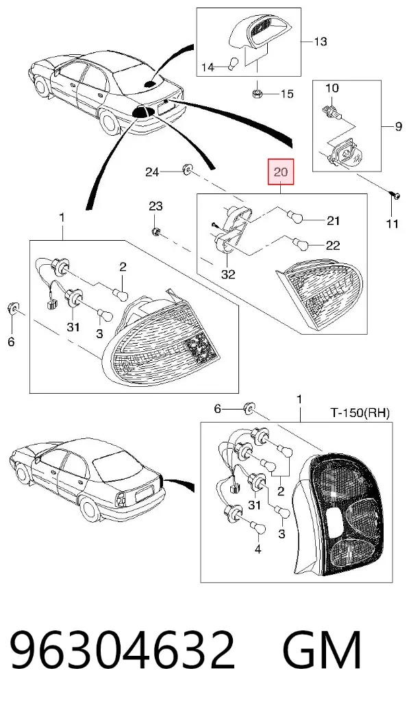Ліхтар задній правий, внутрішній 96304632 General Motors
