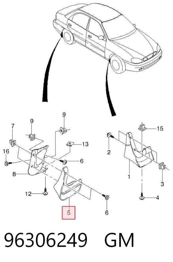 Бризковики задній, правий 96306249 General Motors