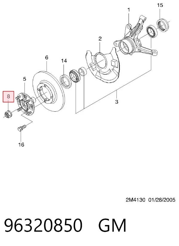 Гайка маточини передньої 96320850 General Motors
