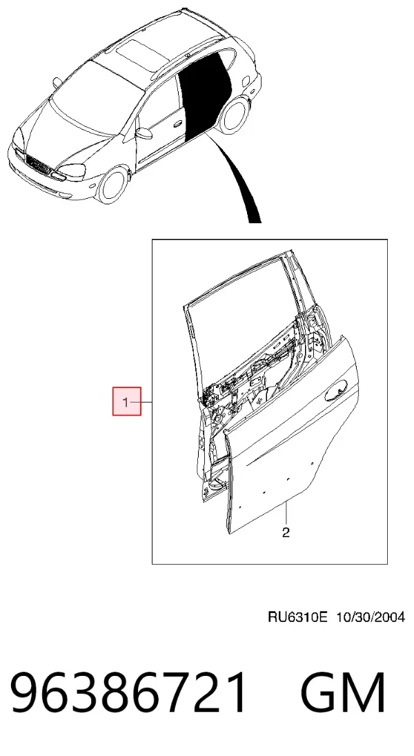 Двері задні, ліві 96386721 General Motors