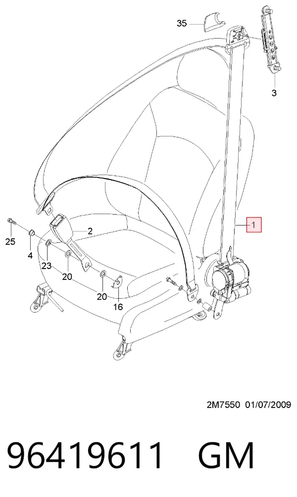 Пасок безпеки передній лівий 96419611 General Motors