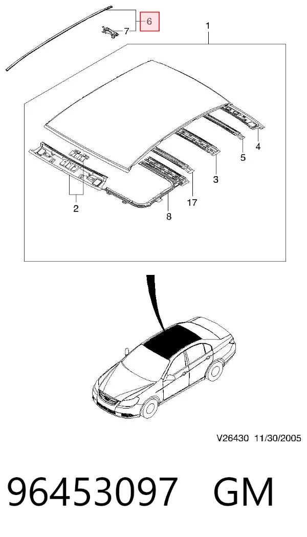 Молдинг даху, правий 96453097 General Motors