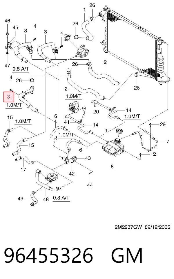 Шланг/патрубок радіатора охолодження, нижній 96455326 General Motors