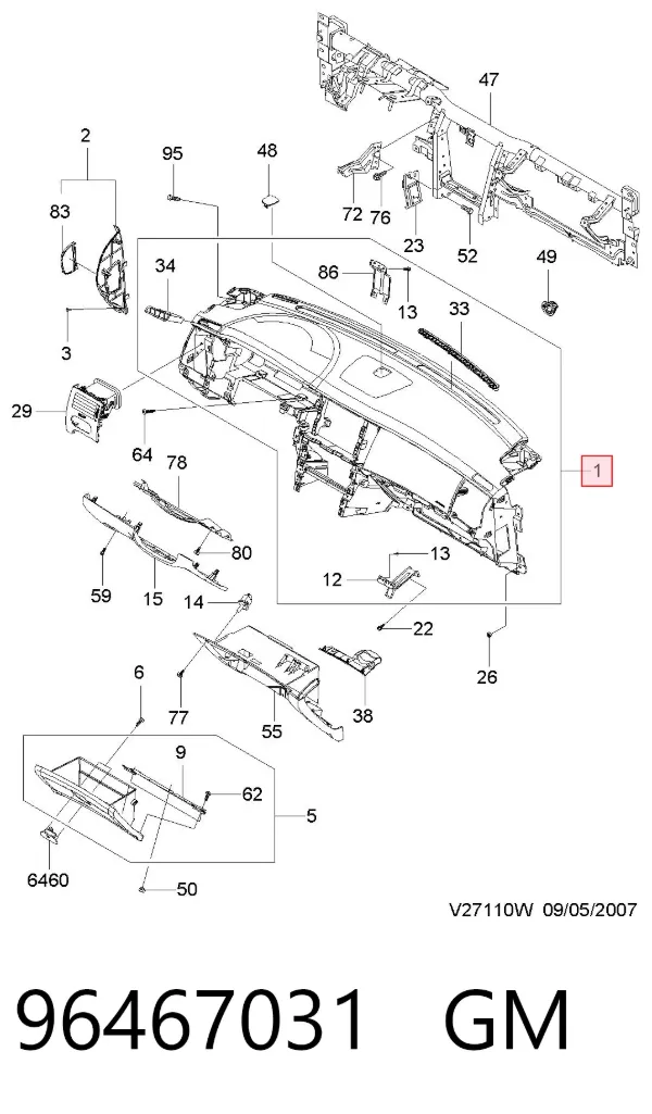 Панель приладів торпеди 96467031 General Motors