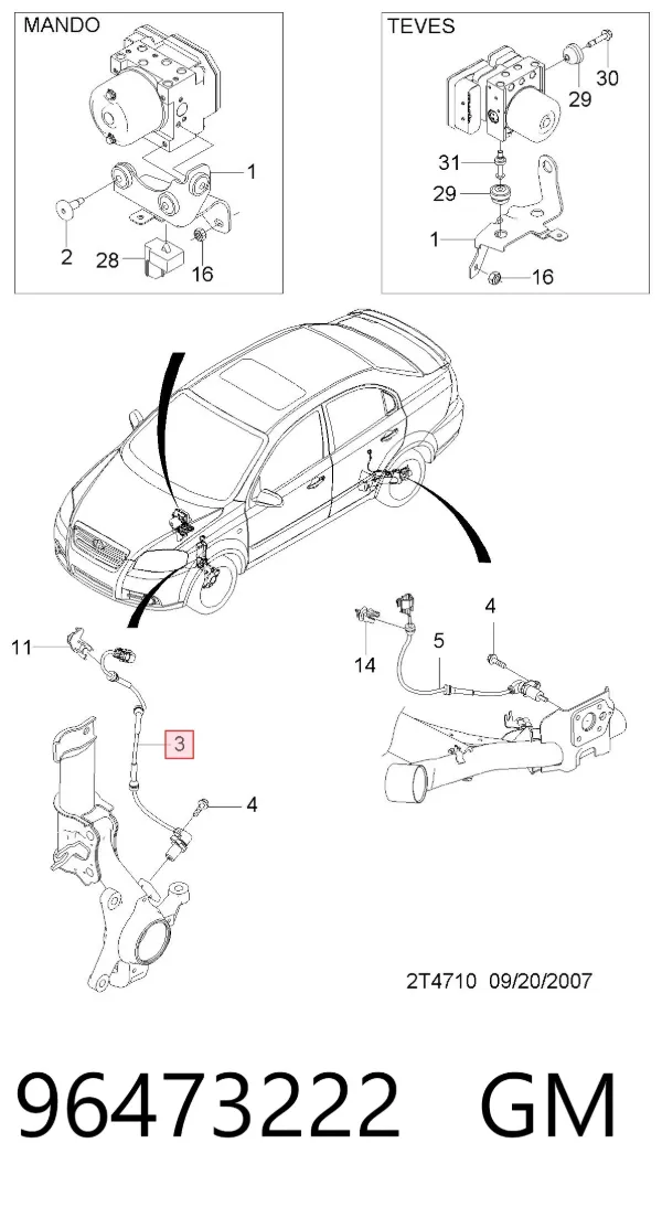 Датчик АБС (ABS) передній, правий 96473222 General Motors
