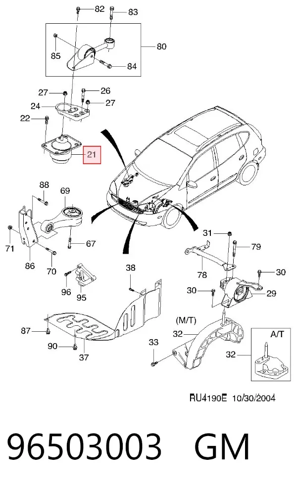 Подушка (опора) двигуна, права 96503003 General Motors