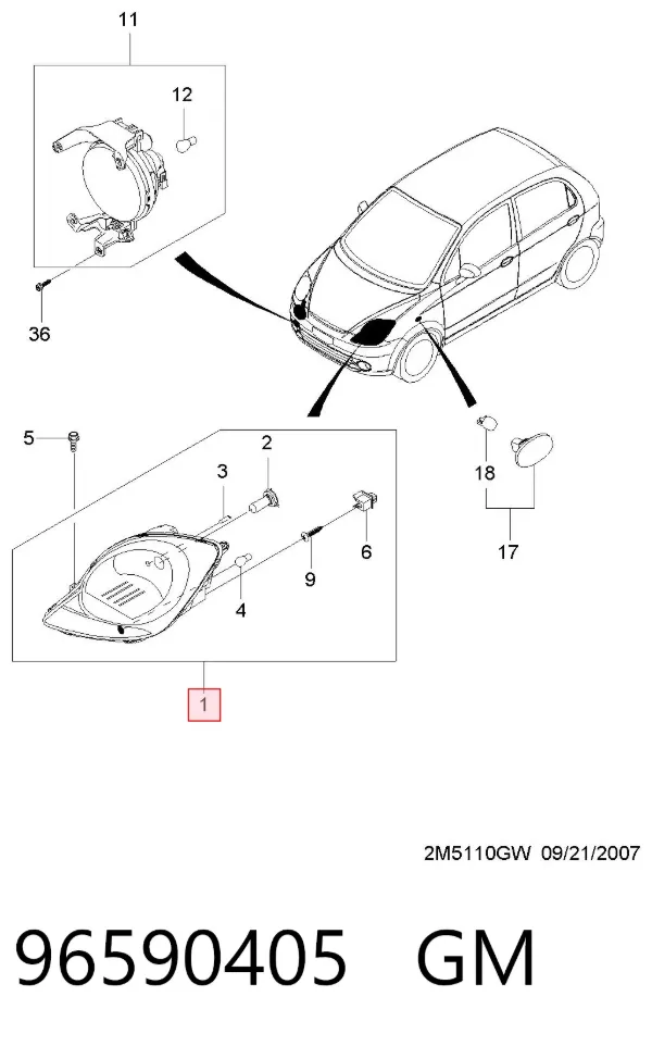 Фара ліва 96590405 General Motors