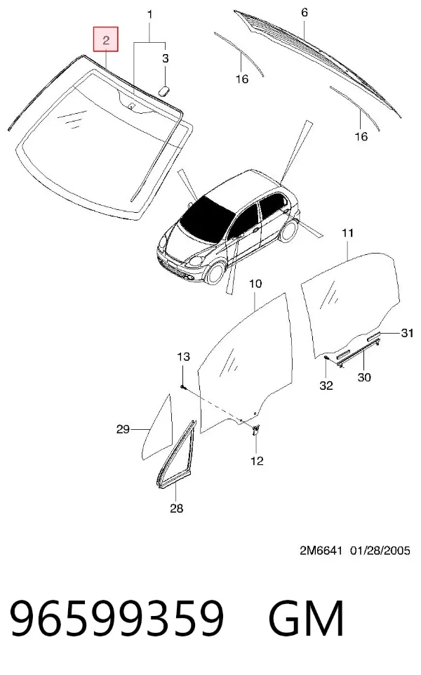 Накладка лобового скла Chevrolet Spark (Matiz) M200, M250