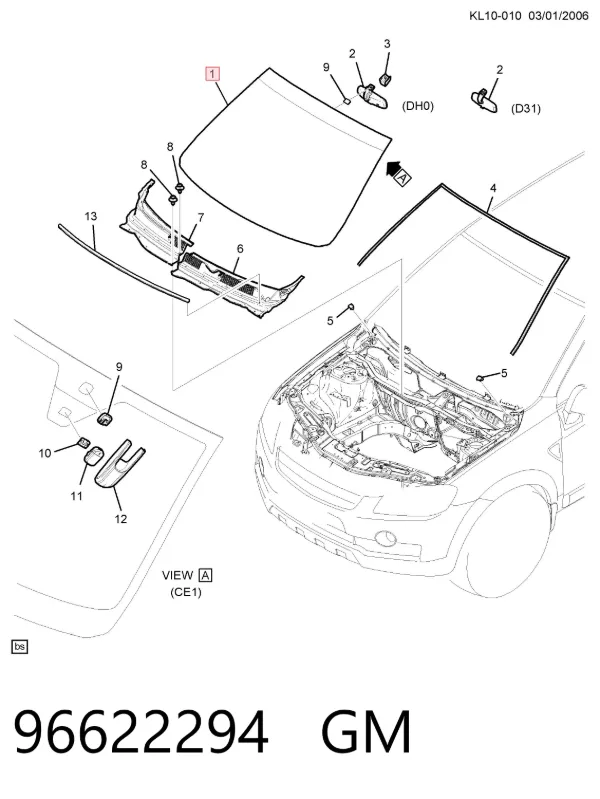 Лобове скло 96622294 General Motors