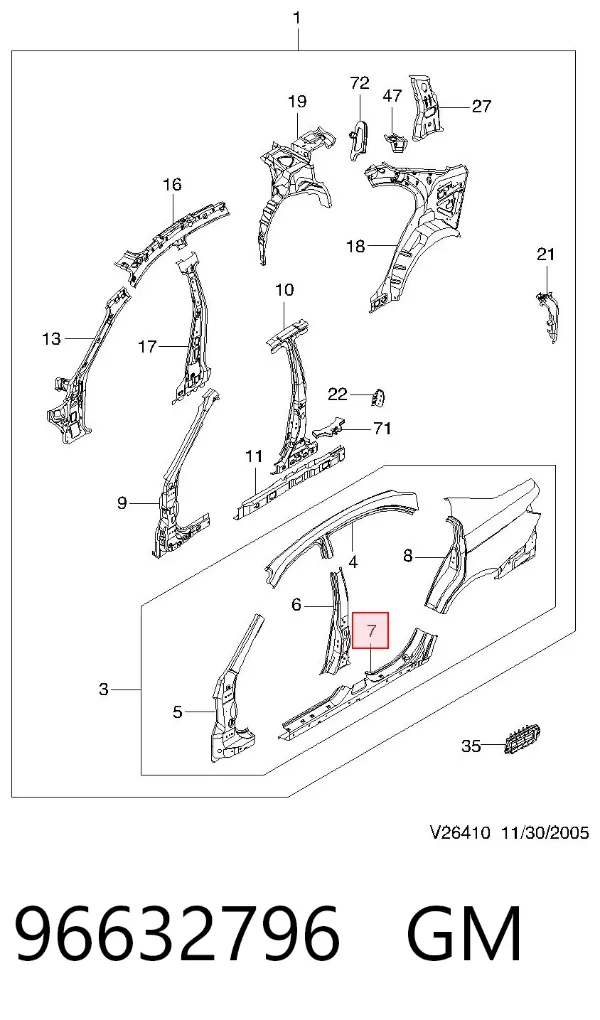 Поріг зовнішній правий 96632796 General Motors