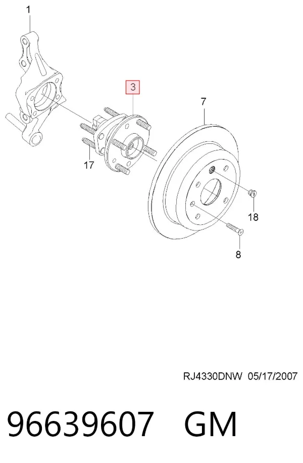 Задня маточина 96639607 General Motors