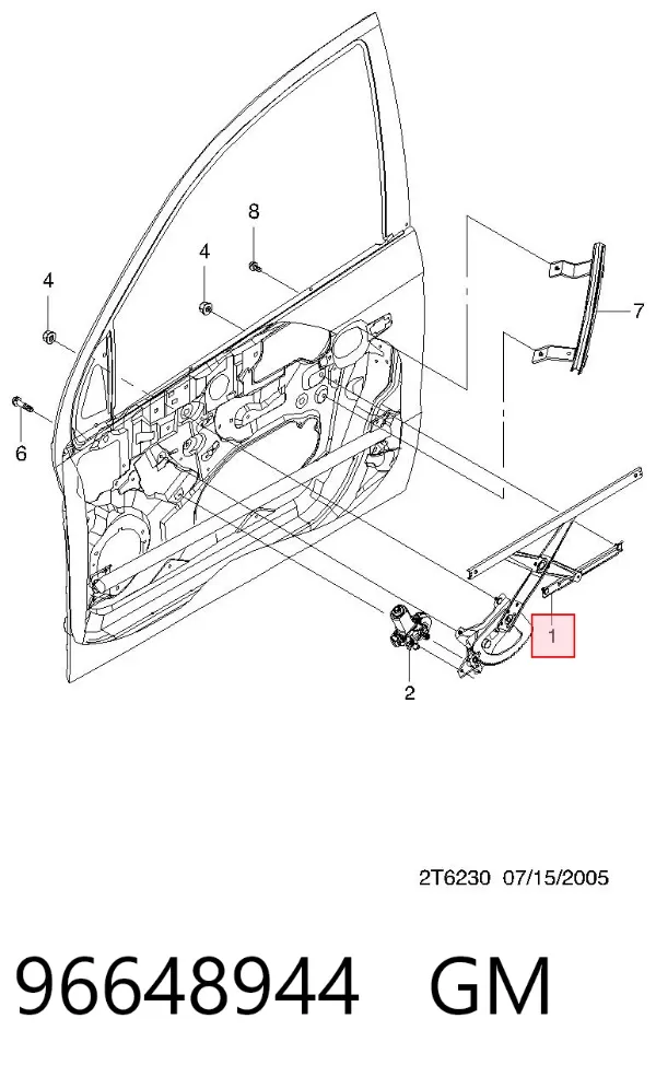 Механізм склопідіймача двері передньої, правої 96648944 General Motors