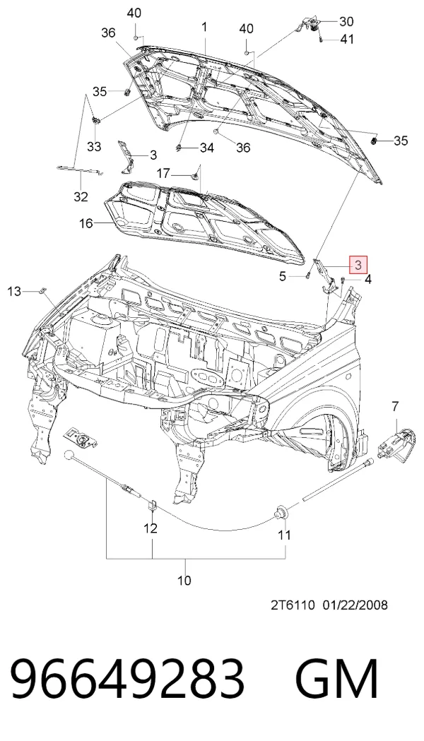 Петля капота, ліва 96649283 General Motors