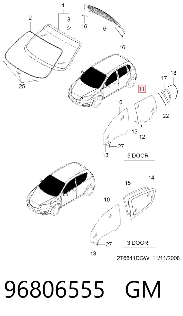 Скло задньої двері лівої 96806555 General Motors