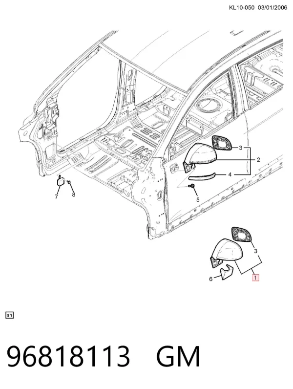 Ліве бокове дзеркало 96818113 General Motors