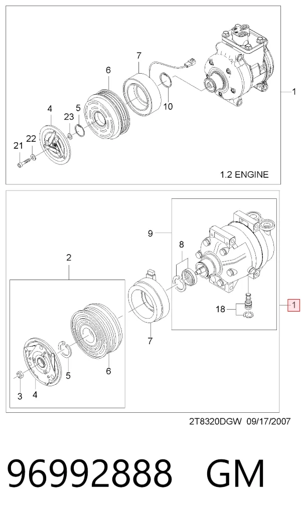 Компресор кондиціонера 96992888 General Motors