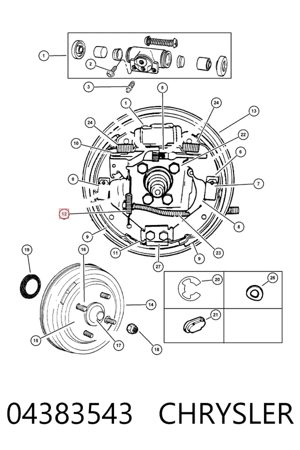 Монтажний комплект задніх барабанних колодок 04383543 Chrysler