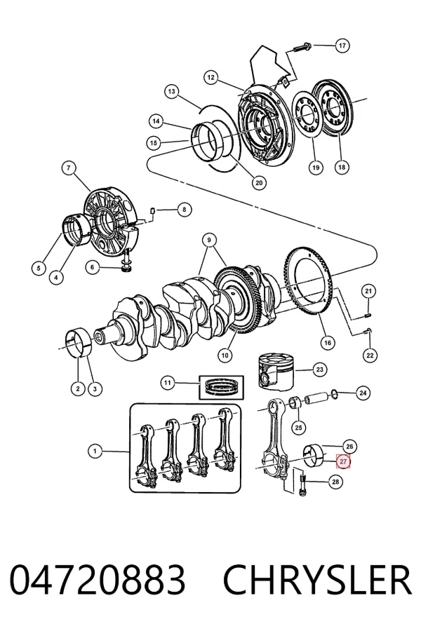 Вкладиші колінвала, шатунні, комплект, 1-й ремонт (+0,25) 04720883 Chrysler