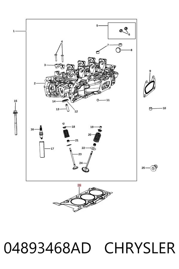 Прокладка головки блока циліндрів (ГБЦ), права 04893468AD Chrysler