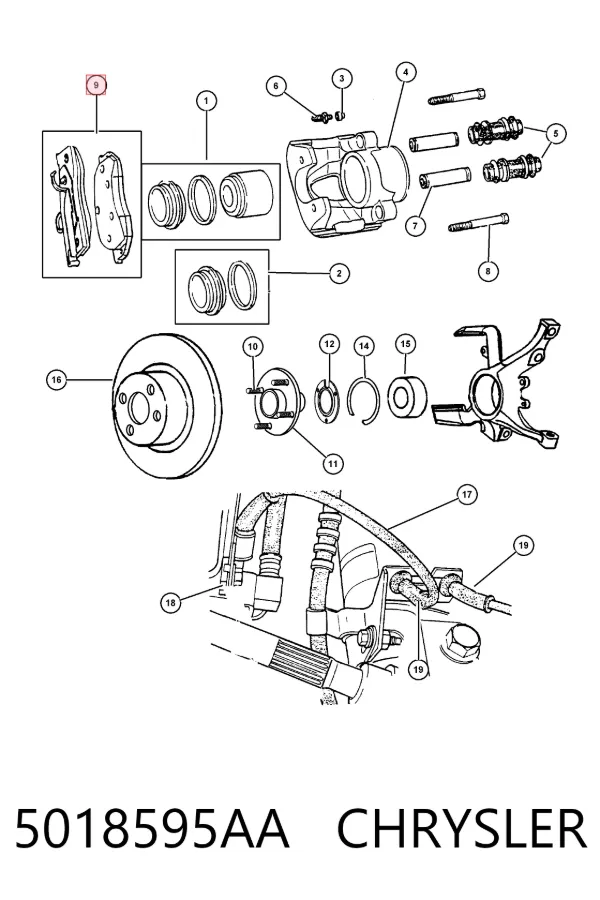 Передні тормозні колодки 5018595AA Chrysler
