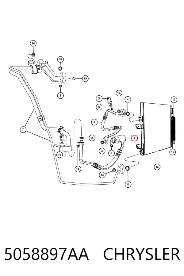 Шланг кондиціонера, від випарника до компресора 5058897AA Chrysler