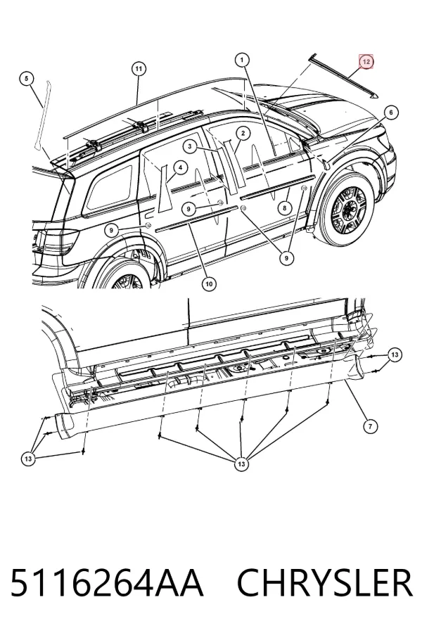 Молдинг лобового скла, правий 5116264AA Chrysler