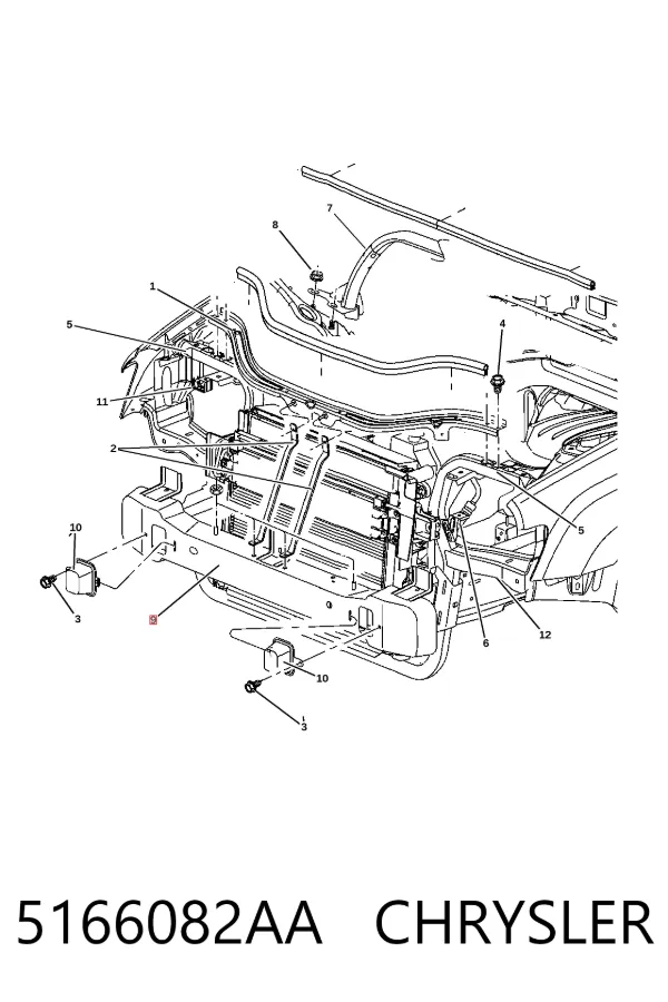 Супорт радіатора нижній/монтажна панель кріплення фар 5166082AA Chrysler