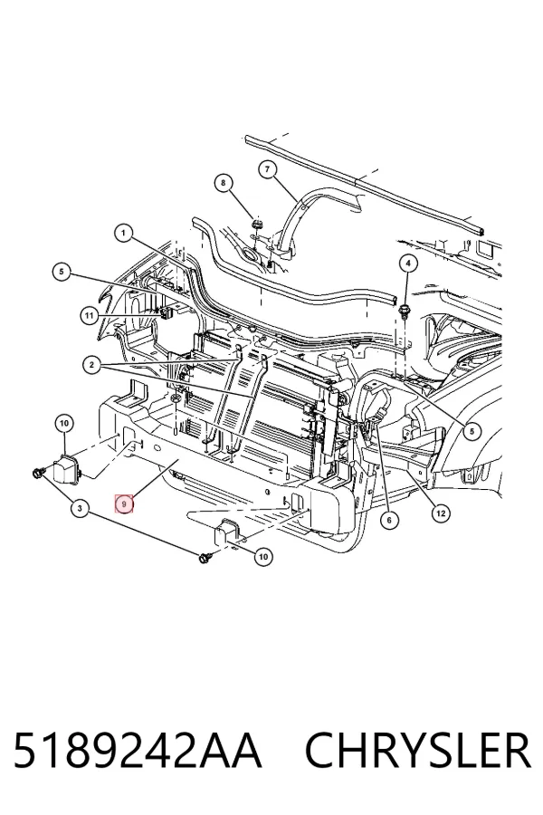Супорт радіатора нижній/монтажна панель кріплення фар 5189242AA Chrysler
