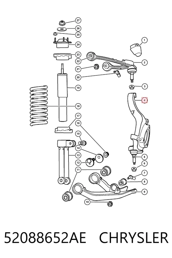 Цапфа - поворотний кулак передній, правий 52088652AE Chrysler