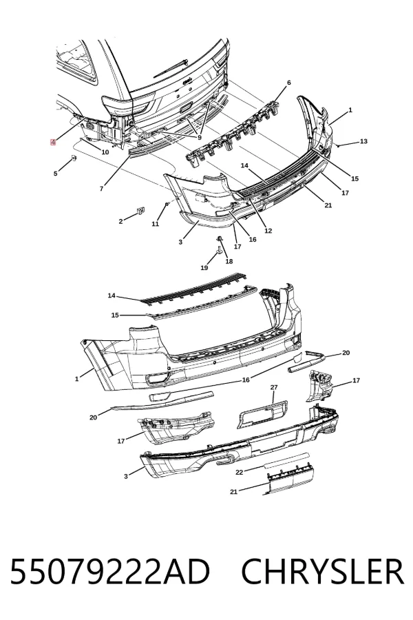 Кронштейн бампера заднього, правий 55079222AD Chrysler