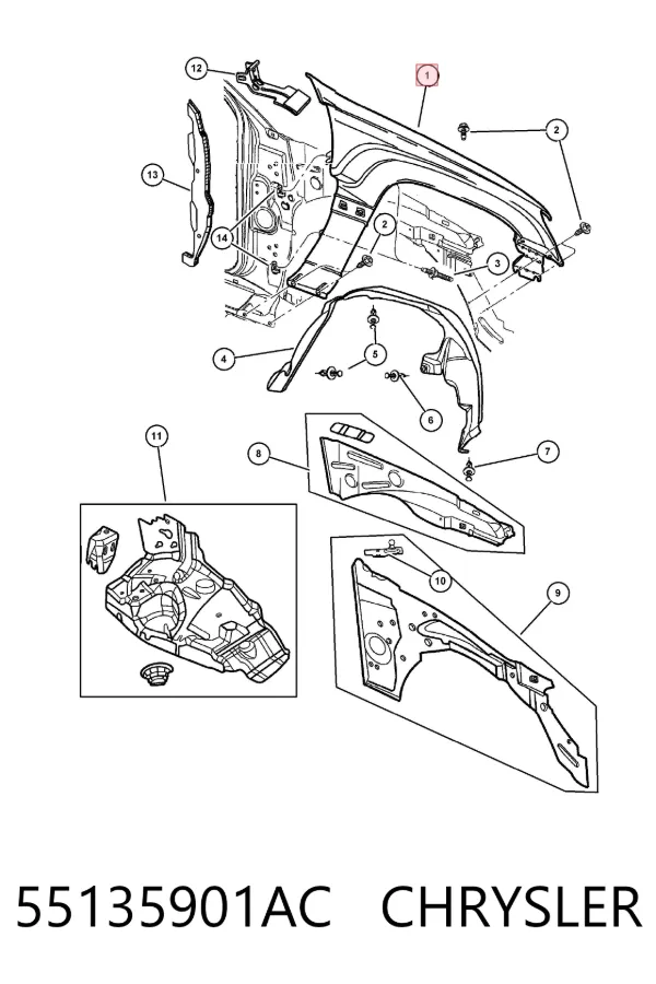 Крило переднє ліве 55135901AC Chrysler
